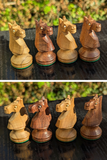 Jeu d’échecs Lardy années 1970 avec Cavaliers aux yeux incrustés  – Roi de 8,5 cm (très bon état)