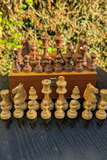 Jeu d’échecs Lardy années 1970 avec Cavaliers aux yeux incrustés  – Roi de 8,5 cm (très bon état)