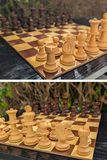 Jeu d’échecs ancien en bois avec pièces plombées et feutrées – Roi de 8,5 cm (très bon état)